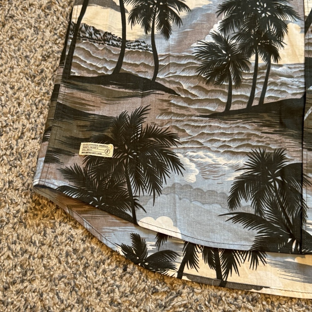 7 DIAMONDS PALM OCEAN PRINT SHORT SLEEVE COTTON SHIRT SIZE Large SLIM FIT - Picture 3 of 5